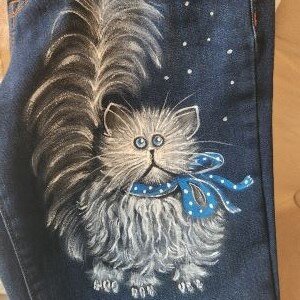 Star Kitty Hand Painted Jeans