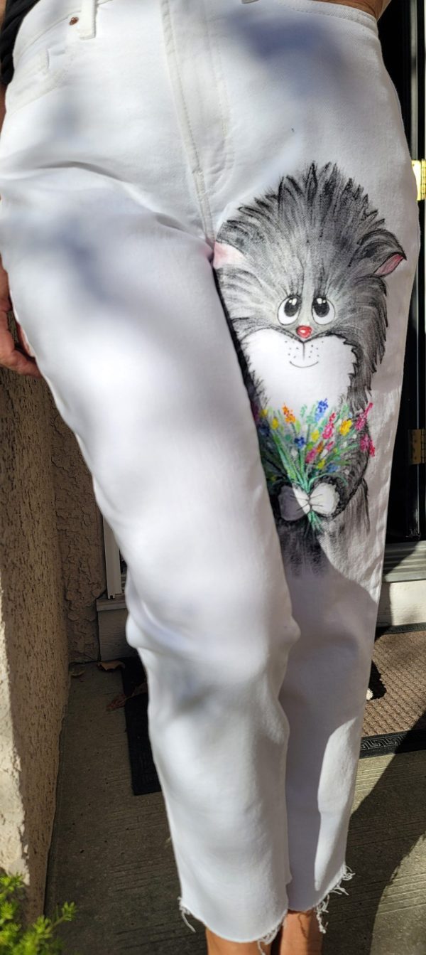 Flower Cat on White Jeans - Image 3