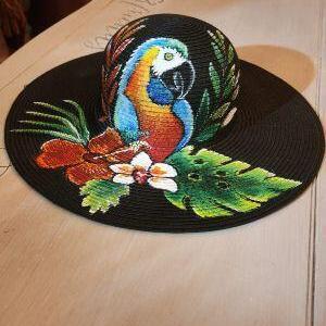Handpainted Exotic Parot Hat