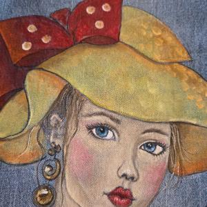 Girl with a Cat Hand Painted Jeans