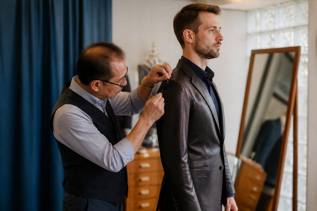 Tailor working on a Leather Jaket